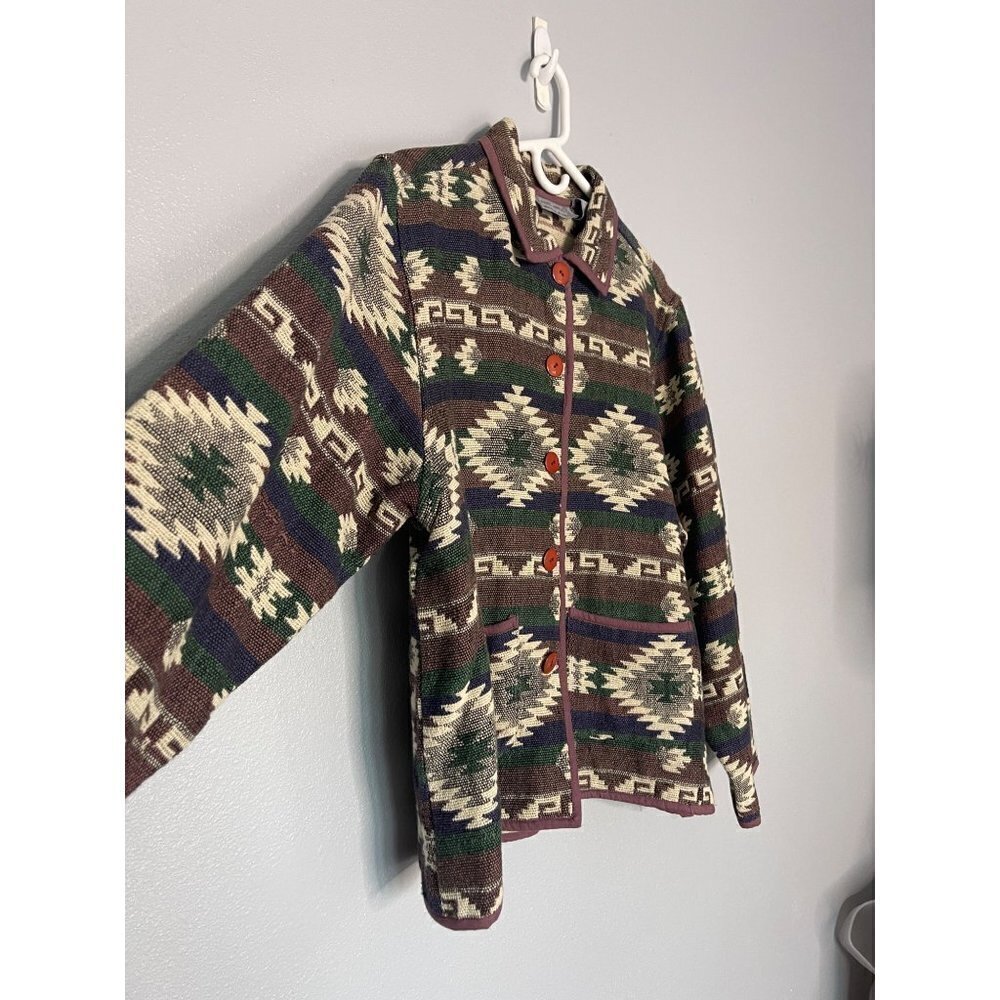 Vintage Jane Ashley Sz L Cotton Aztec Western Button Up Long Sleeve Jacket - Picture 10 of 10